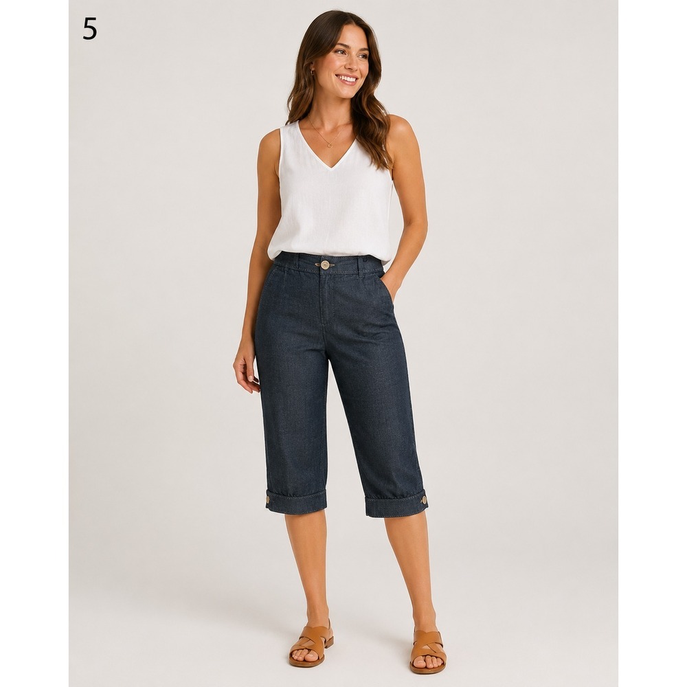 Ann Taylor LOFT Capri Pants‎ Womens 8 Blue Chambray Viscose Cotton Pockets